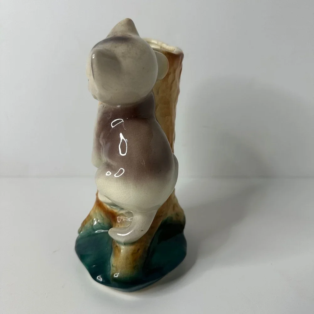 Vintage Ceramic Kitten‎ Cat Tree Stump Planter Vase Hand Painted Royal Copley?